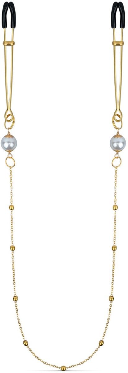 Gouden Tepelklemmen met Ketting en Parels