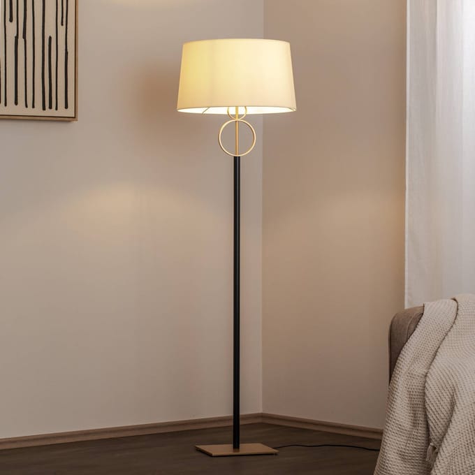 Argon Vloerlamp Priam, zwart/goud, staal, hoogte 156 cm