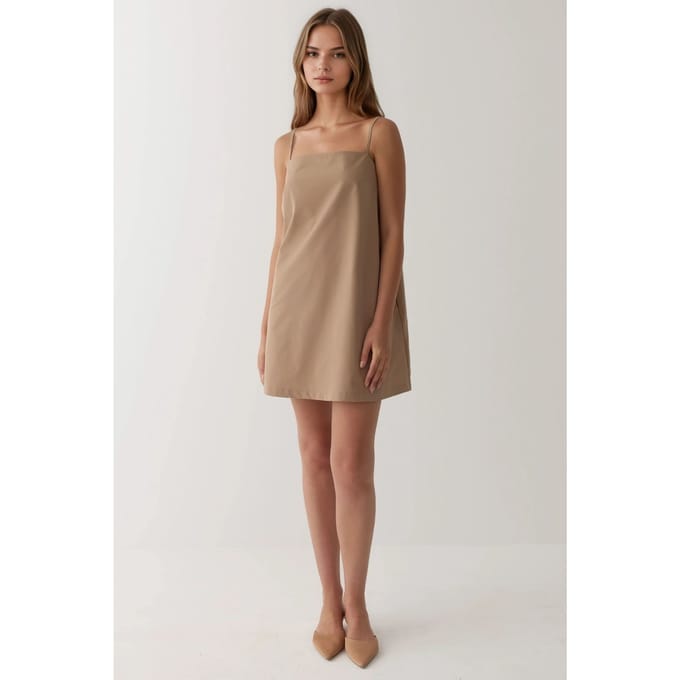 Vierkante Kraag Relax Mini Jurk met Zakjes