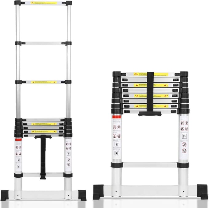 Telescopische Ladder - Uitschuifbare Ladder - Voor Klussen - Met Stabilisator - 2.6 Meter - Zilverkleurig