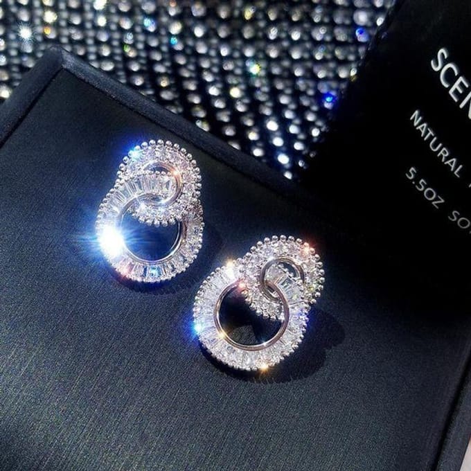 Boucles d'oreilles à aiguille Double cercle Super Flash, Micro-ensemble de boucles d'oreilles en Zircon à la mode, tempérament Simple pour femme blanc