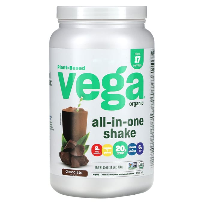Vega, Plantaardig, Biologisch Alles-in-één Shake, Chocolade, 1 lbs (708 g)