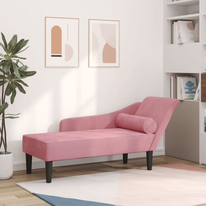 vidaXL - Chaise - longue - met - kussens - fluweel - roze