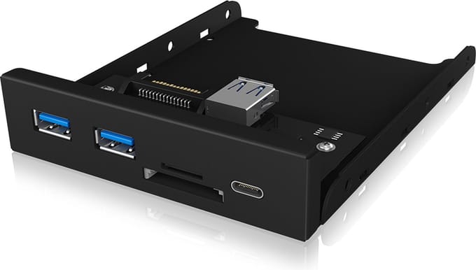 ICY BOX USB 3.0 frontpaneel, 1x USB-C, 2x USB-A, SD en microSD kaartlezer, 3,5 inch intern metaal, zwart