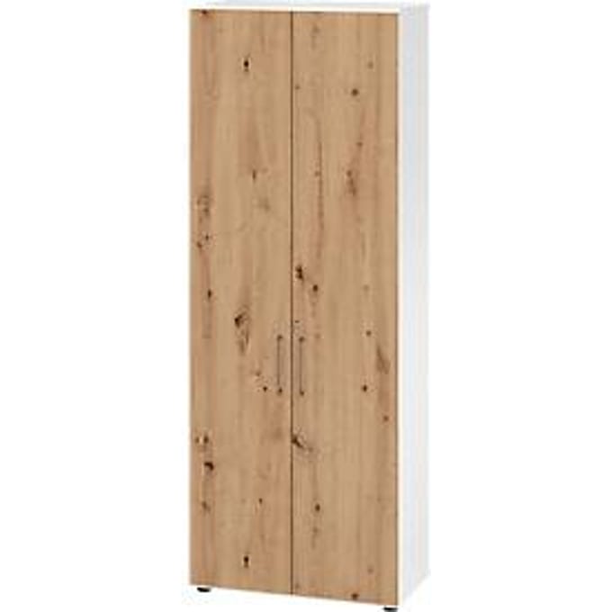 Kasten Breno, 6 OH, afsluitbaar, 28 kg per plank, B 800 x D 420 x H 2156 mm, wit/eiken
