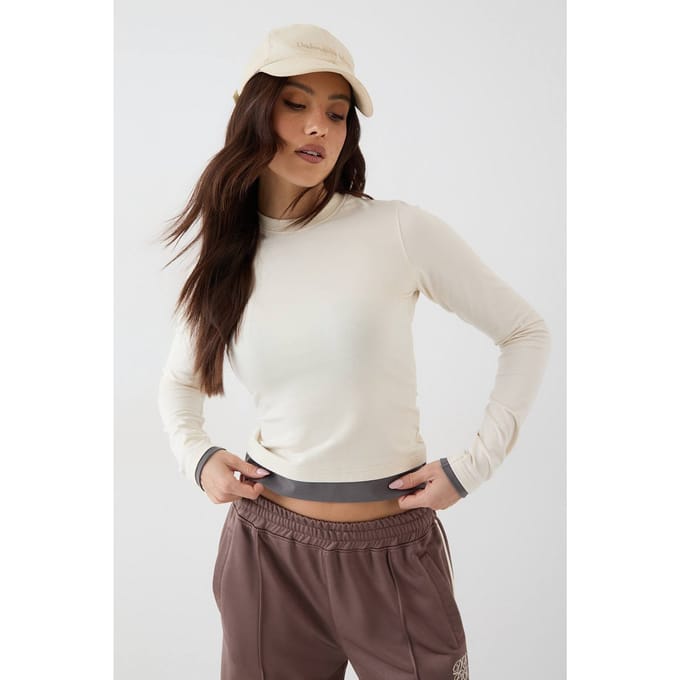 Dames DSGN Studio Contrast Lange Mouwen Top | Stone | Maat: Small