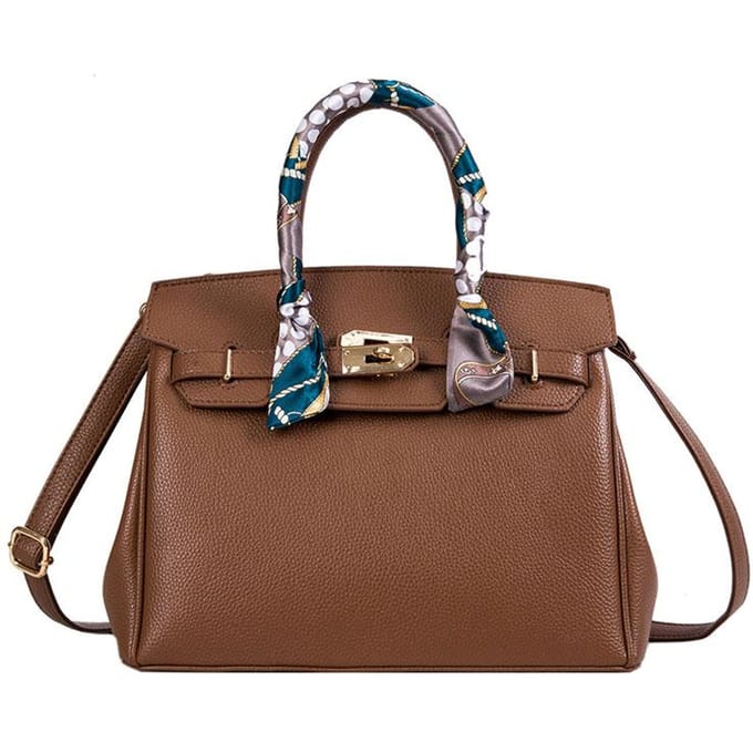 2020 Lock Handtas Mode Lychee Patroon Enkele Schouder Diagonaal Platina 30cm*15cm*24cm bruin