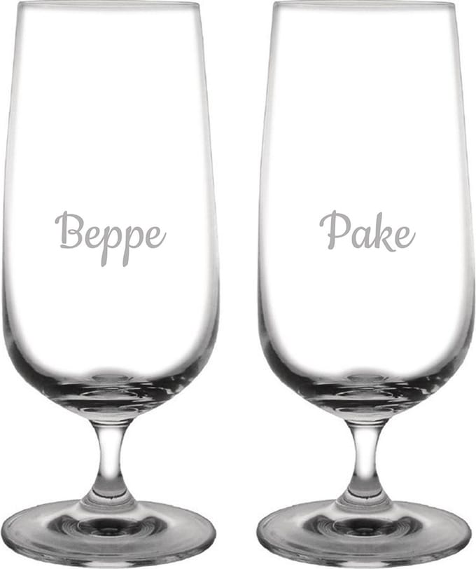 Gegraveerde bierglas op voet 41cl Pake & Beppe