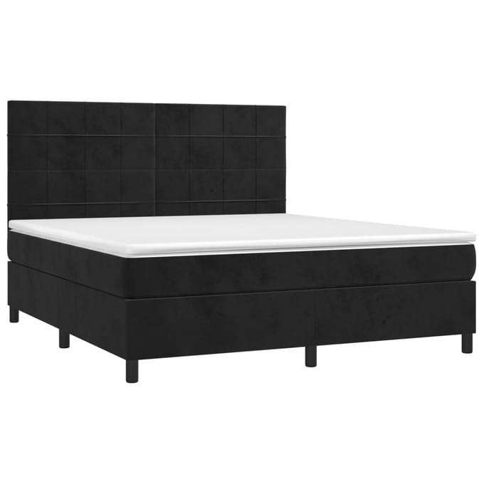 vidaXL - Boxspring - met - matras - en - LED - fluweel - zwart - 180x200 - cm