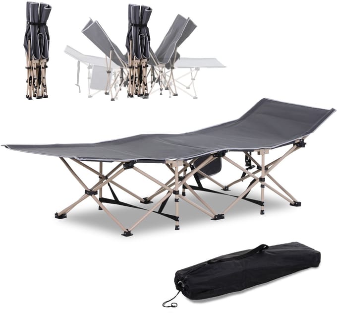 Killogood Veldbed - campingbed - opvouwbaar - weerbestendig - incl. draagtas - 190 x 68 x 52 cm - grijs