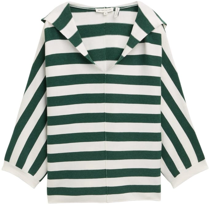 Tom Tailor - Gebreide trui met capuchon - Maat M - green melange block stripe