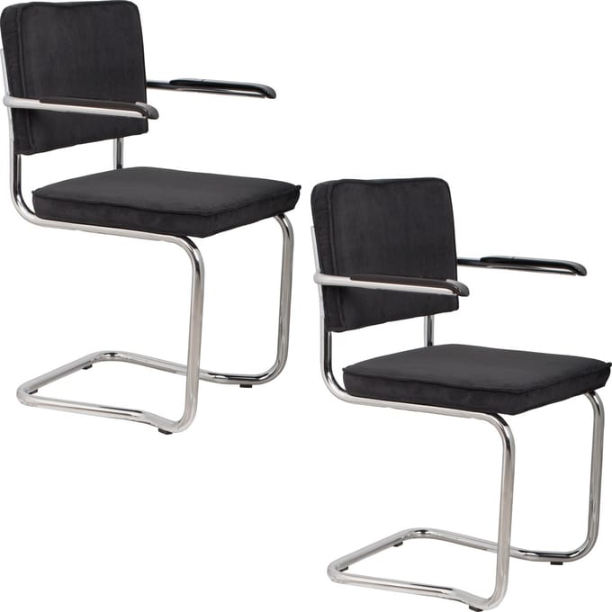 Zuiver Ridge Kink Rib Eetkamerstoelen Armleuning Zwart - Set van 2