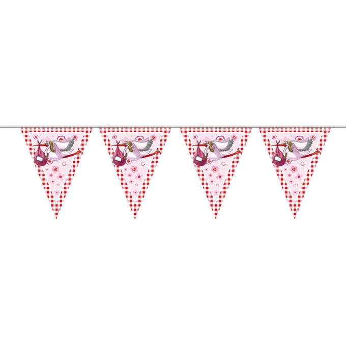 Folat - Roze ooievaar geboorte vlaggenlijn (10 meter)
