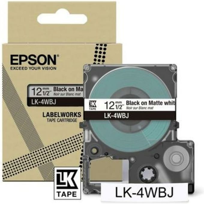 Epson LK-4WBJ matte tape zwart op wit 12 mm (origineel)