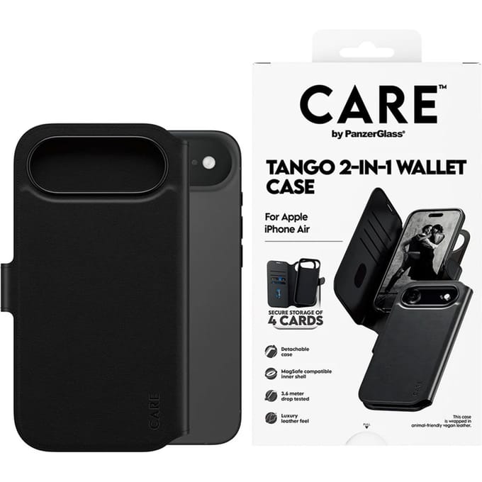 CARE by PanzerGlass Tango 2 in 1 Wallet Case MagSafe voor de Apple iPhone Air - Black
