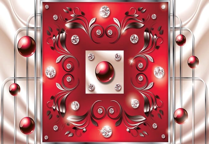 Fotobehang Red Diamond Abstract Modern | PANORAMIC - 250cm x 104cm | 130g/m2 Vlies
