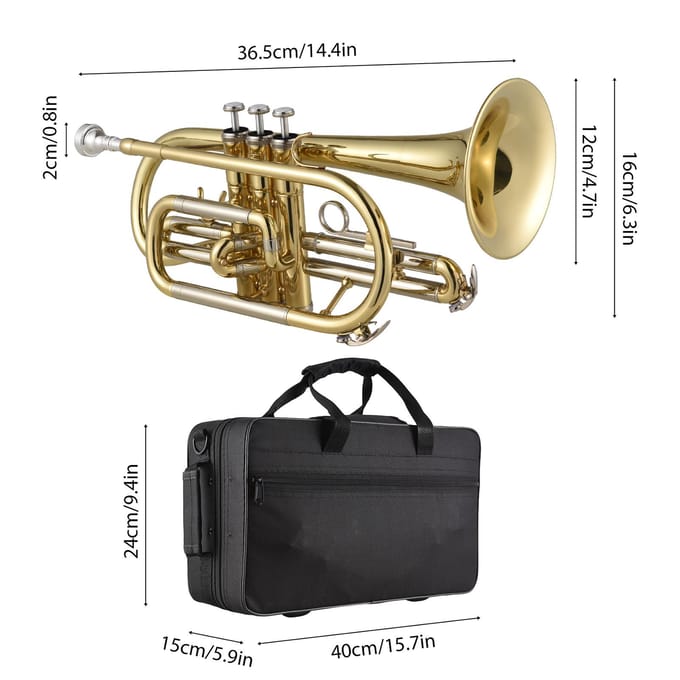 Bb Cornet Koperblaasinstrument Oppervlakteverf Goudbehandeling Professionele Koperen Cornet met Draagtas goud