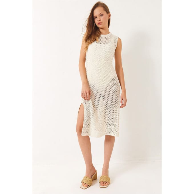 Kanten Gebreide Midi Cover-Up met Splits