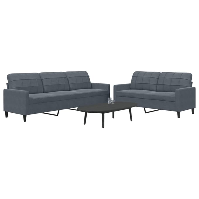 vidaXL - 2-delige - Loungeset - met - kussens - fluweel - donkergrijs