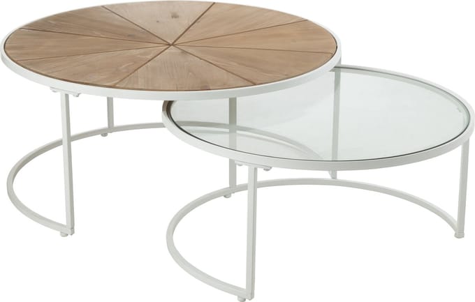 J-Line bijzettafel Relax - metaal/hout - wit/naturel - set van 2