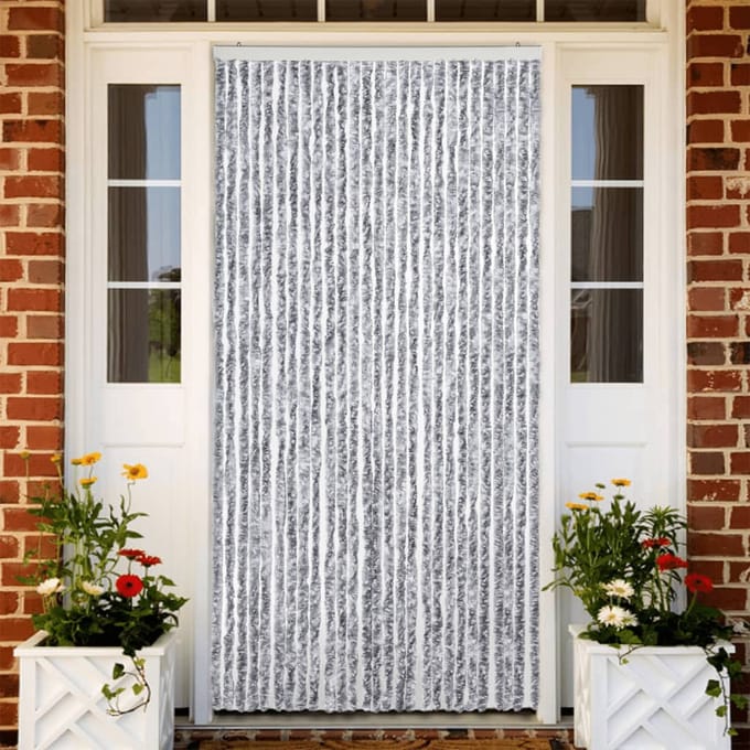 vidaXL - Vliegengordijn - 118x220 - cm - chenille - wit - en - grijs