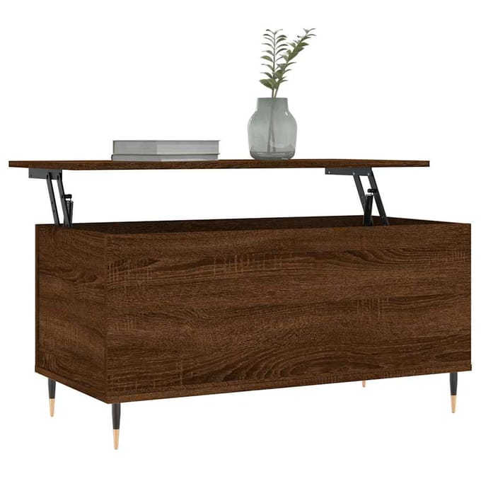 vidaXL - Salontafel - 90x44,5x45 - cm - bewerkt - hout - bruin - eikenkleur