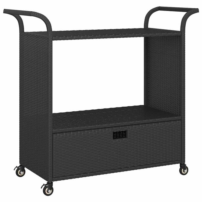 vidaXL - Serveerwagen - met - lade - 100x45x97 - cm - poly - rattan - zwart