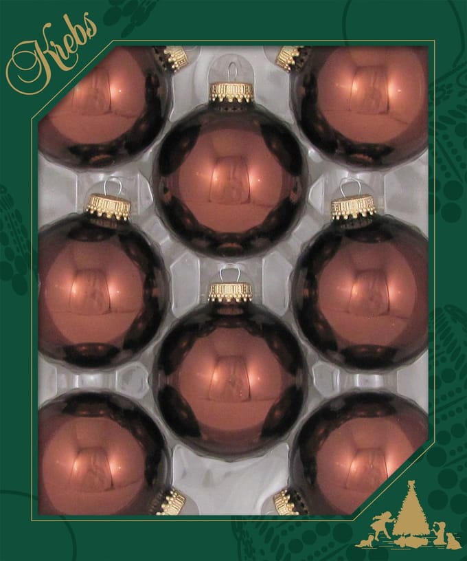 Krebs kerstballen - 8x - bruin kleur - D7 cm - glas - kerstversiering - kerstboomversiering