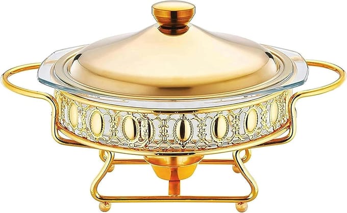 Chafing Dish Buffet Set - Warmhoudpan Buffet - Eten Warm Houden - Dubbele Brander Ondersteuning - 2.0L - Goud