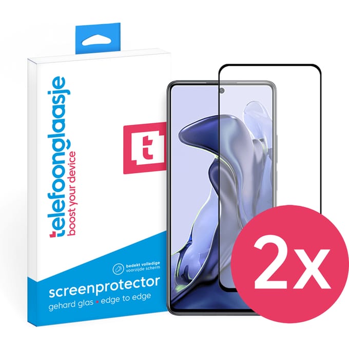DuoPack: Xiaomi 11T screenprotector gehard glas Edge to Edge