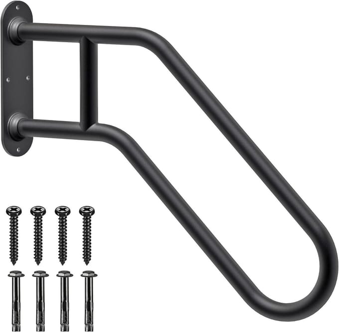 Buiten Leuning - Trap Greep - Veilig Lopen - Dubbele Ondersteuning - 71 cm Lengte - Zwart