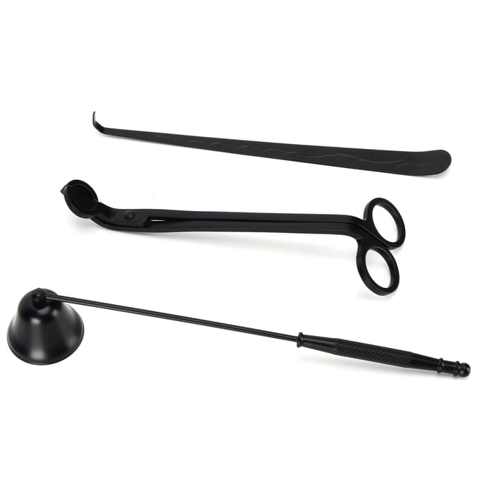 3-delige set kaarsenaccessoires, kaarsenlonttrimmer, snijder, dover, blusser, lontdipper, cadeau black