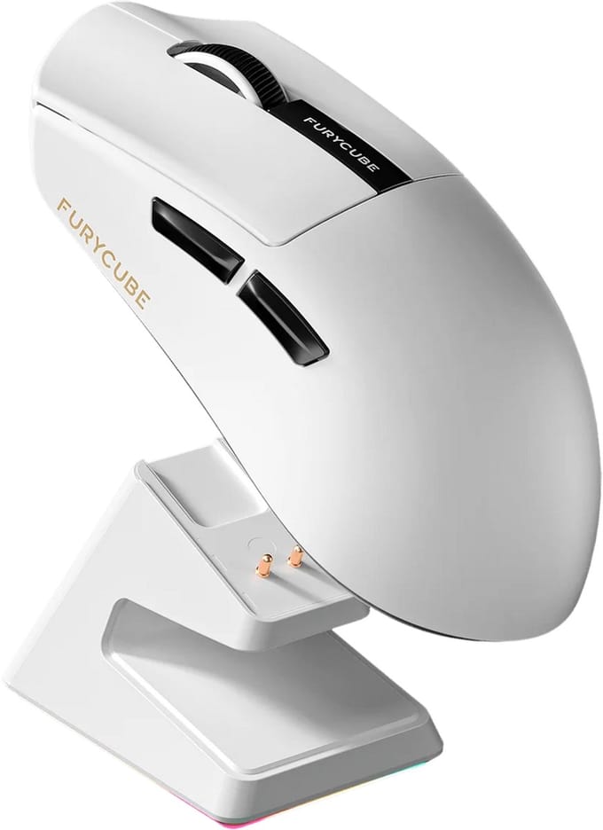 Furycube G9 PRO - Tri-Mode Gaming Muis - Draadloos - Bedraad - Bluetooth - Sensor 3311 - Display - RGB Oplaadstation - Wit