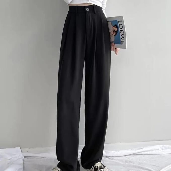 Pantalon évasé pour femmes, taille haute, grande taille, ample, décontracté, Long, mode printemps-automne M noir