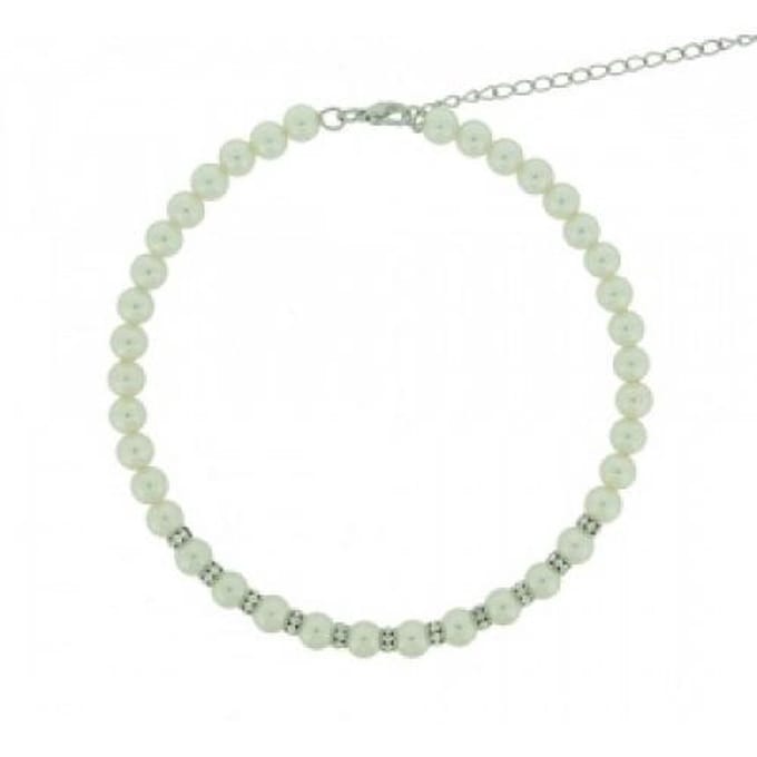 Behave - Glas Parelketting met Kristalstenen - Verstelbare Lengte - Parelmoer Kleur