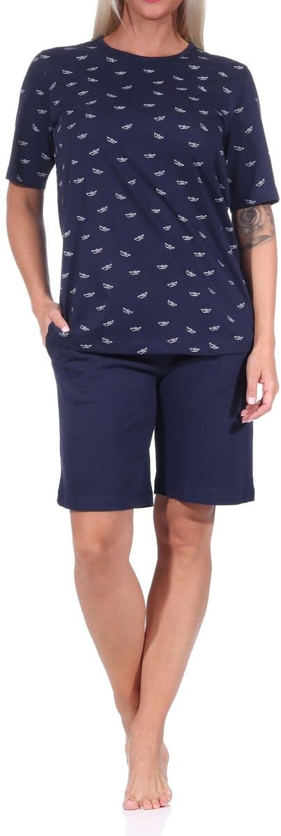Damespyjama shorty met korte mouwen in maritieme look - ook in oversized