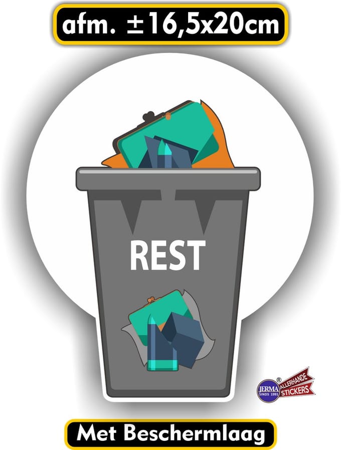Jerma - Restafval - Recycling - kliko - Sticker - 16.5 x 20 cm - Vinyl - Zelfklevend - Weerbestendig