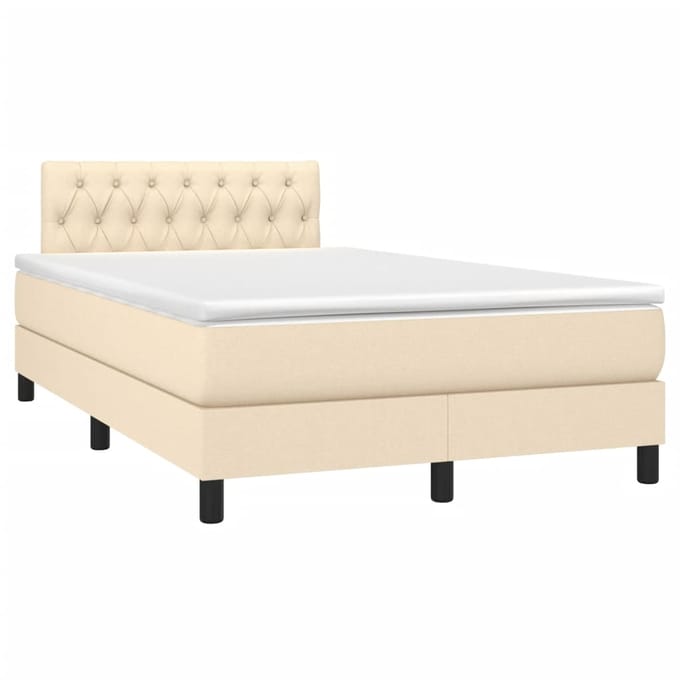 vidaXL - Boxspring - met - matras - en - LED - stof - crèmekleurig - 120x200 - cm