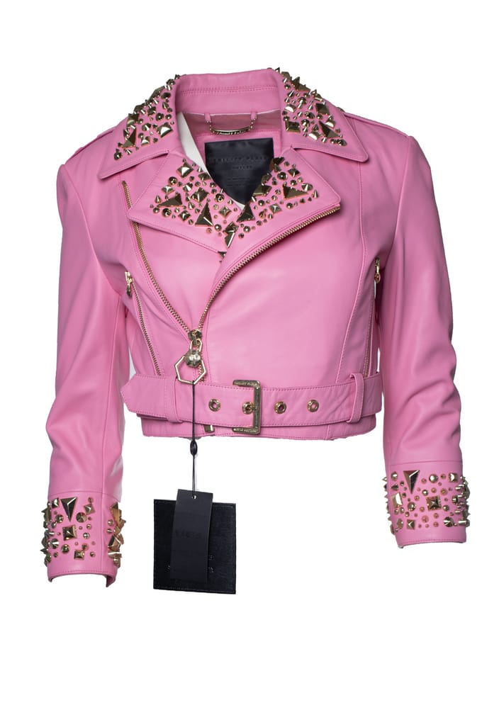 Philipp Plein, Roze Disney cropped leren biker