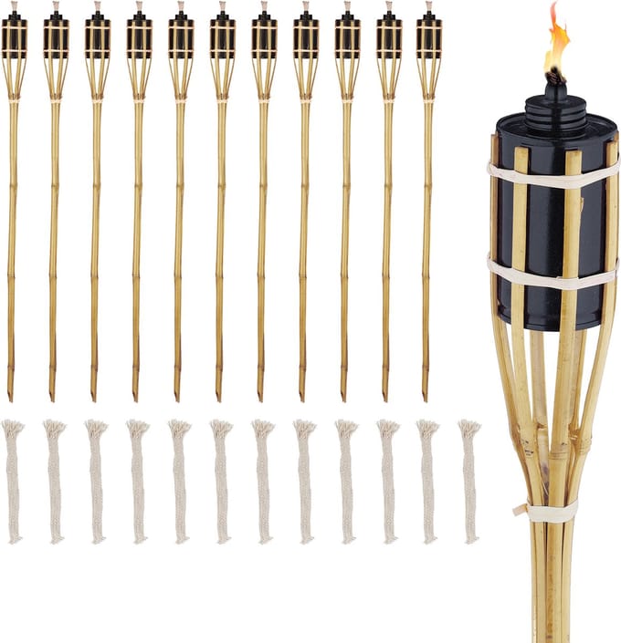 tuinfakkels - set van 12 - 90 cm - bamboe - met reservelont