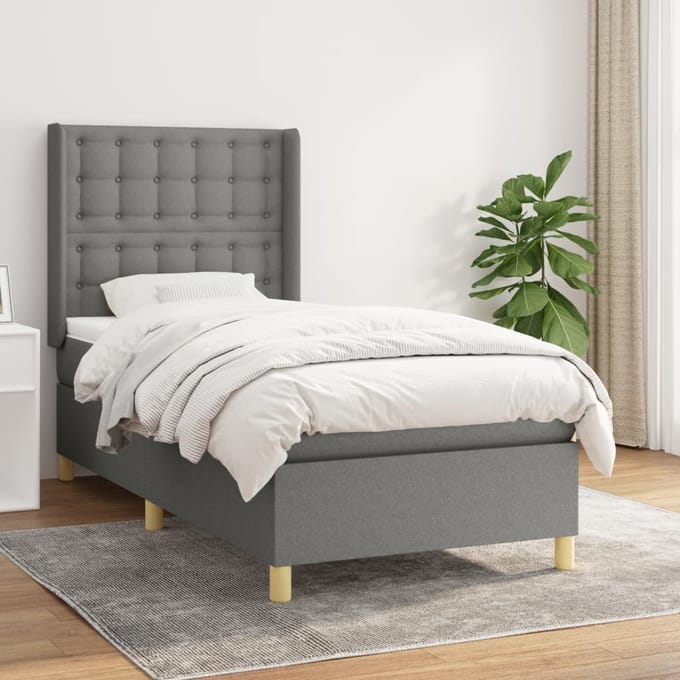 vidaXL - Boxspring - met - matras - stof - donkergrijs - 80x200 - cm