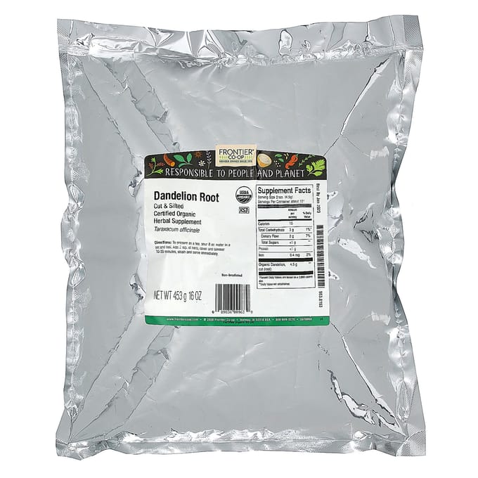 Frontier Co-Op, Organic Dandelion Root, Chopped and Sieved, 453G (16Oz) brown