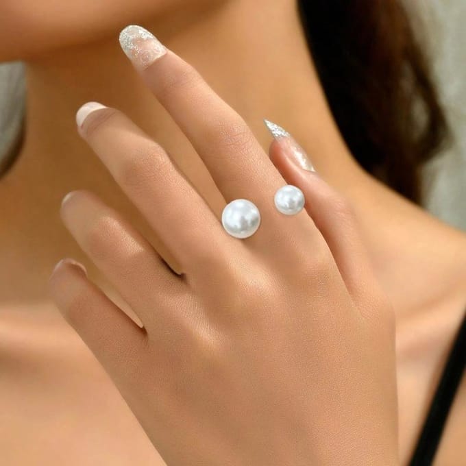 1 pièce Bague ouverte minimaliste ajustable style Ins avec perle d'imitation, pour femmes blanc