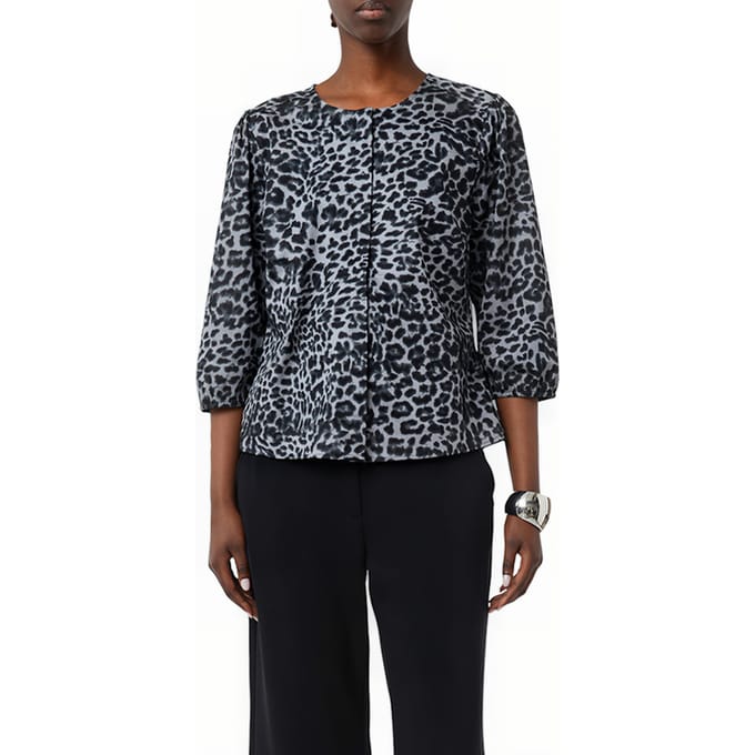 Blouse van popeline met luipaardprint en 3/4 puffy mouwen dames COMMA