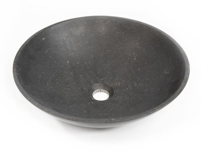 FugaFlow Efficiente Arredo Waskom 42x42x12cm - rond - natuursteen basalt Gepolijst zwart