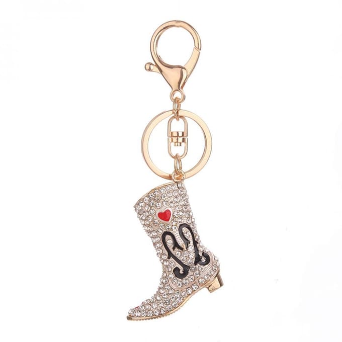 Strass Sleutelhanger Houder Ring Laarsvormige Sleutelhanger Legering Sleutelring Tas Decoratie (Zilver) zilver