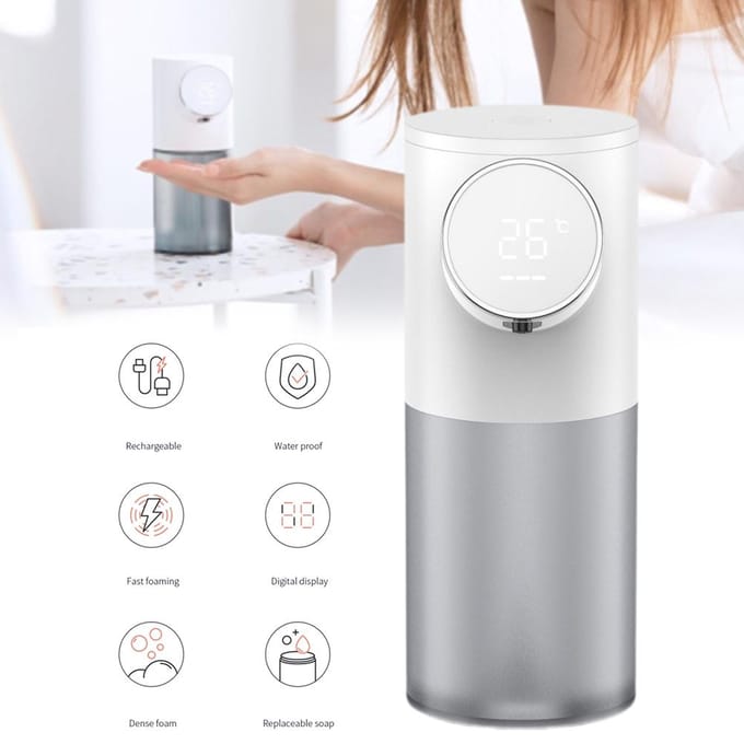 Automatische Zeepdispenser met Temperatuurweergave Contactloze Inductie Schuimzeepdispenser USB Oplaadbaar Schuimend Type 1