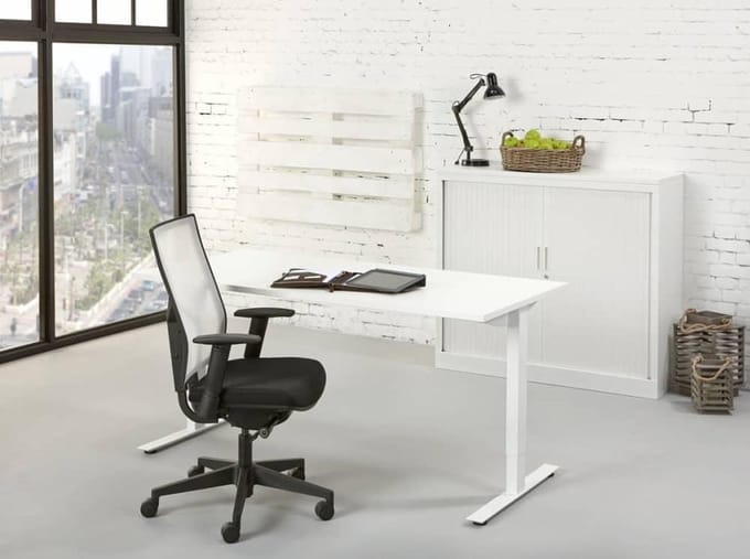 Ergonomisch design t-poot bureau Teez breed 200CM diep 100CM bladkleur Robson Eiken framekleur Wit (RAL9010)