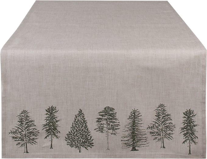 Clayre & Eef Tafelloper 50x140 cm Beige Groen Katoen Dennenbomen