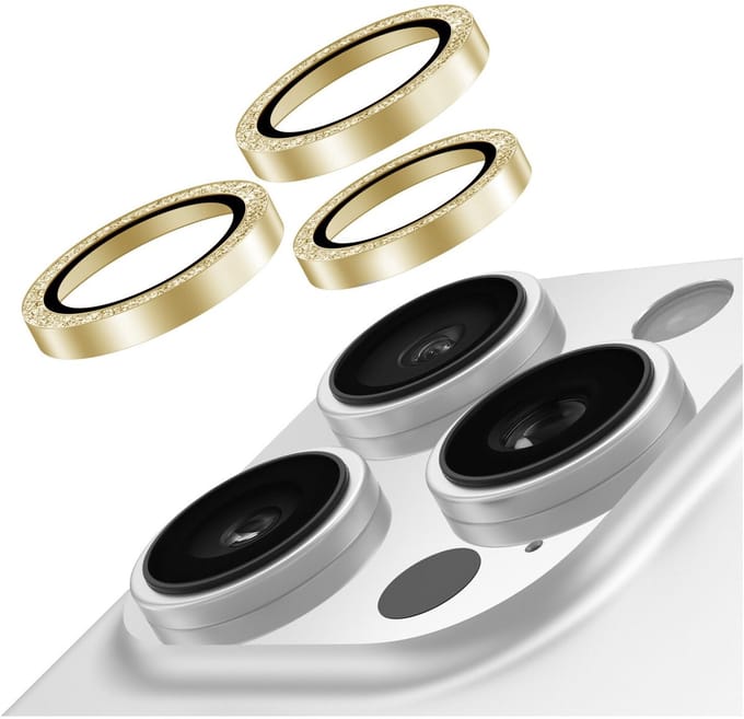 AVY Camera Lens Protector Rings | Geschikt voor Apple iPhone 12 Pro Max | Camera Lens Protector Glas | Schokbestendig | Krasbestendig | met Applicator | Glitter Goud